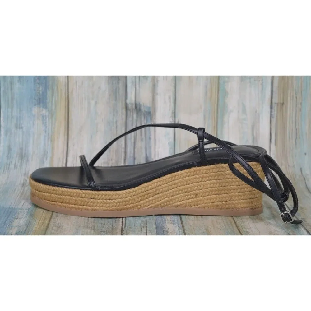 Nine West Alexx Wedge Sandals Size 9 Black Espadrille Ankle Strap Wedges